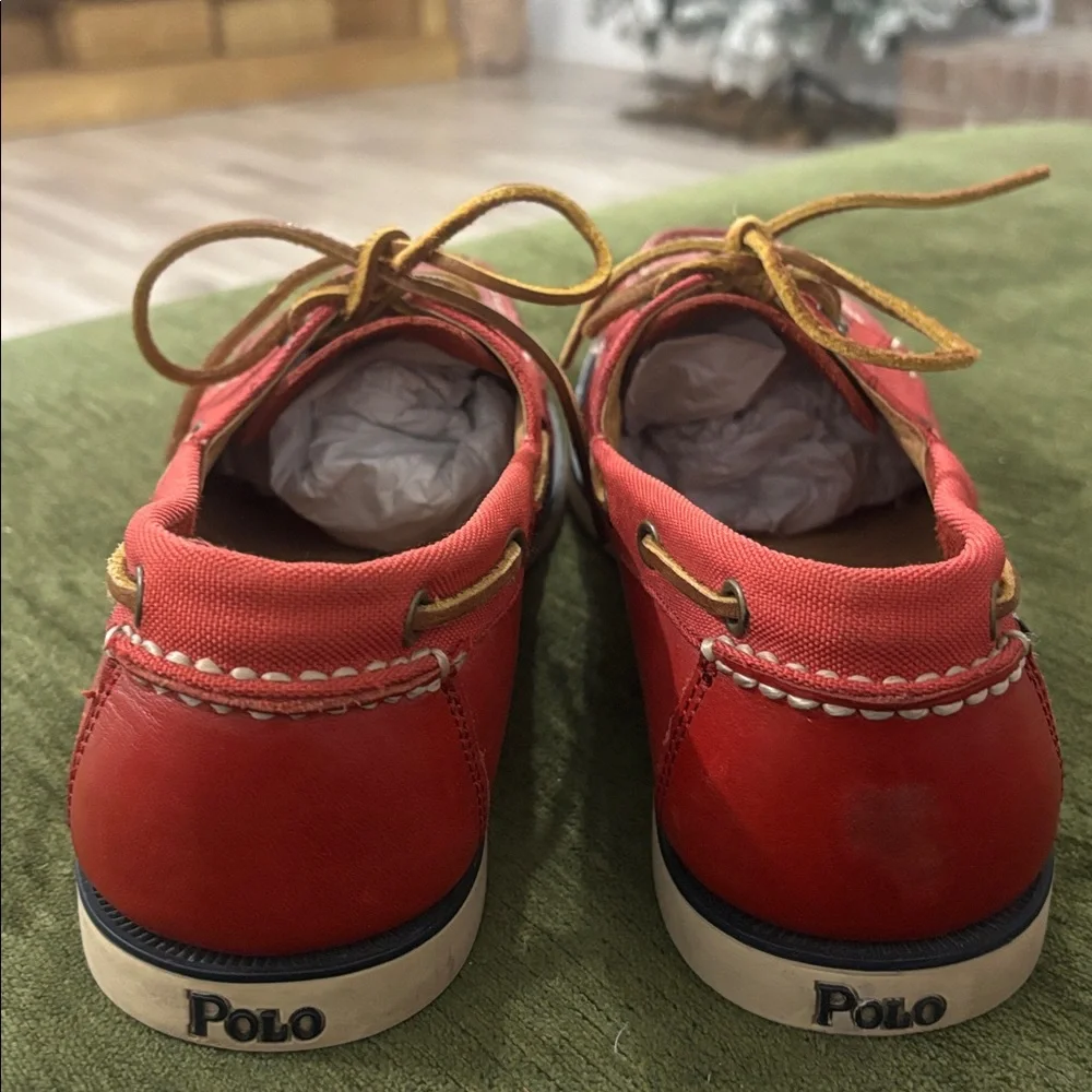 Polo Ralph‎ Lauren Red Leather Moccasins Classic lace up Loafers 11